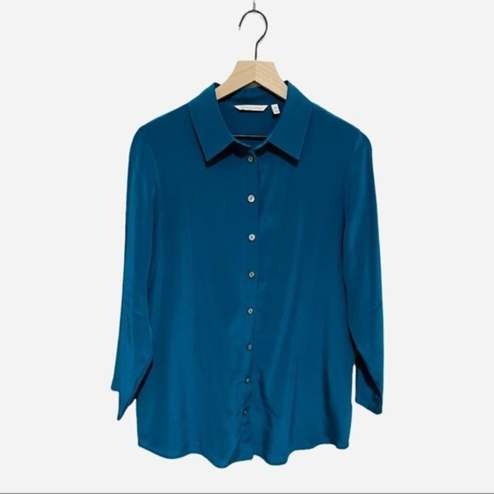 Soft Surroundings Silk Button Up Flowy 3/4 Sleeves Shirt Size MP